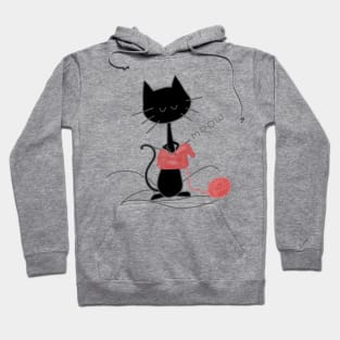 Black Knitting Cat - Creme Hoodie